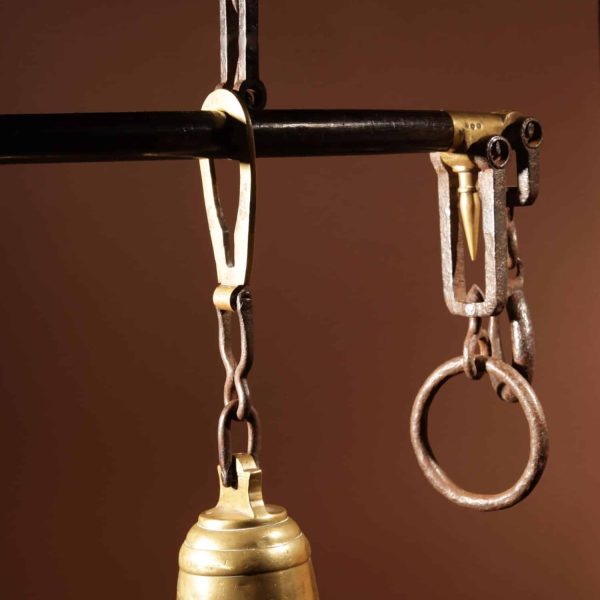 A Very Decorative Hardwood, Wrought Iron and Brass Stick Balance.