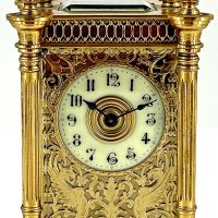 Fabulous Ornate Masked dial Carriage Clock – French 8-Day Carriage Clock C1900