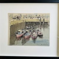 Original marine watercolour ‘Boats in Harbour’ by Alec Butson 1910-1992. Signed. Framed