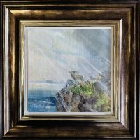 Original oil on board ‘A Stag and Hinds by a loch’ by Barbara, Lady Brassey. 1911-2010. Framed. C.1960. Provenance; Purchased directly from the artist.