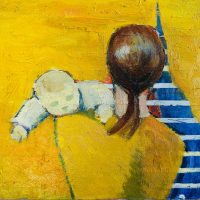 Original oil on board ‘Mother and child’ By John Ewing. B,1928. c.1960. Unframed. Provenance; The artists studio.