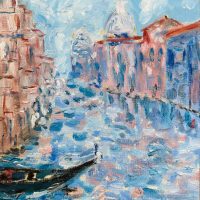 Original oil on board ‘Venice’ by J. Malcolm. C.1980. Signed. Unframed