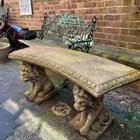 Attractive Stone Garden Bench with Lions