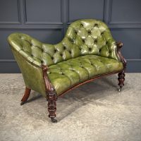 Victorian Green Buttoned Leather Double Spoon-Back Sofa