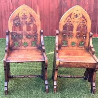 GOTHIC REVIVAL GOLDEN OAK HALLCHAIRS