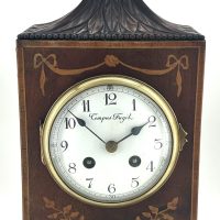 Wonderful Carved and inlaid Mahogany case Mantel Clock – ca1890