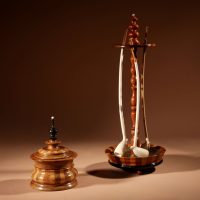 Treen, Tobacco Interest Set of mid 19th Century Dutch antique mahogany coopered pipe stand and its coopered mahogany tobacco box