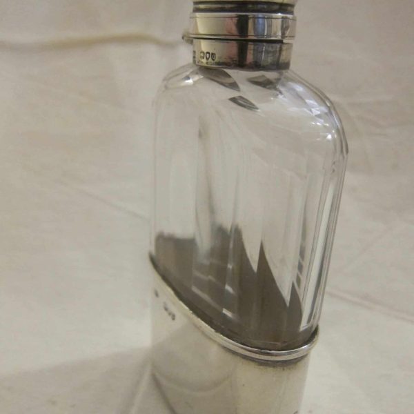 1891 London &#8220;Asprey&#8221; Silver &#038; Cut Glass Hip Flask