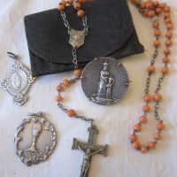 c.1910 Coral &#038; Silver Rosary/Silver Brooch + 2 Silver Pendants