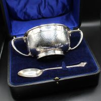 Chester Silver Arts And Crafts Boxed Bowl &#038; Spoon