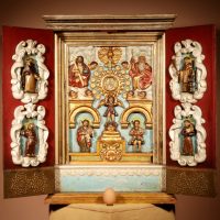 Spanish Folk Art Polychromed Home Altar. Circa 1900.