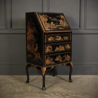 Black Japanned Chinoiserie Slim Bureau