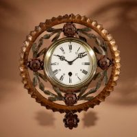 Polychrome Wrought Iron And Brass Amusing Wall Clock.