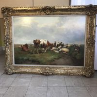 Thomas Sidney Cooper British 1803-1902 Large Cattle And Sheep Landscape Oil Painting