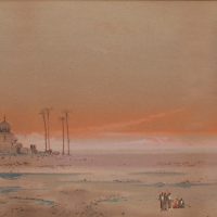 Oasis in the decert by Gustus Osborne LAMPLOUGH (English 1877-1930)