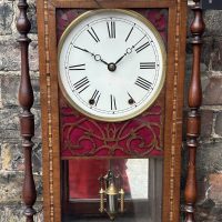 Wonderful American Marquetry Drop Dial Wall Clock &#8211; ca 1890
