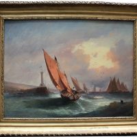 The departure of the fishermen by Arthur Tomson (British, 1858 – 1905)