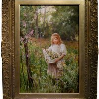 Alfred Glendening, Jr. (British, 1861-1907) Little girl gathered flowers on a meadow