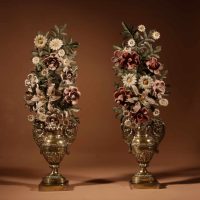 Very Decorative Italian Toleware And Brass Flower Vases, Circa 1850-70