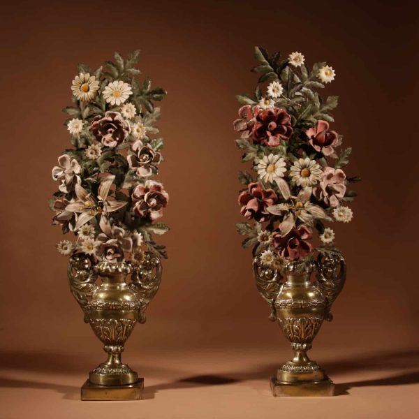 Very Decorative Italian Toleware And Brass Flower Vases, Circa 1850-70