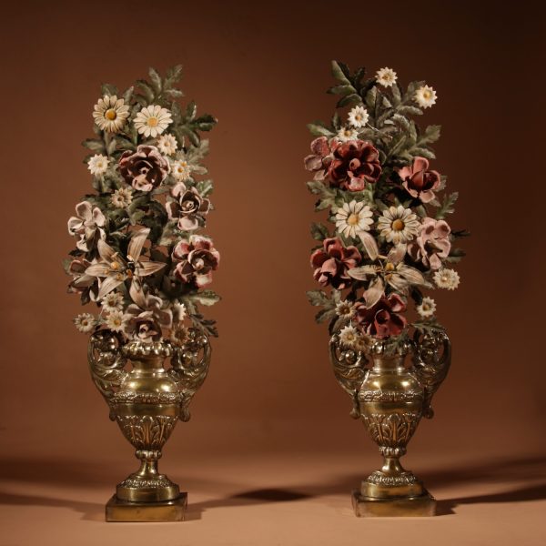Very Decorative Italian Toleware And Brass Flower Vases, Circa 1850-70