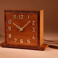 Amsterdam school Art Deco Early Electrical Oak And Rosewood Mantel Clock Circa 1920-40