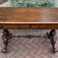 Victorian Burr Walnut Library Consol Table