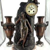Lovely French Art Nouveau Figural Mantel Clock Set – Ca 1900