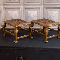 PAIR OF ANTIQUE CHINOISERIE DECORATED FOOTSTOOLS