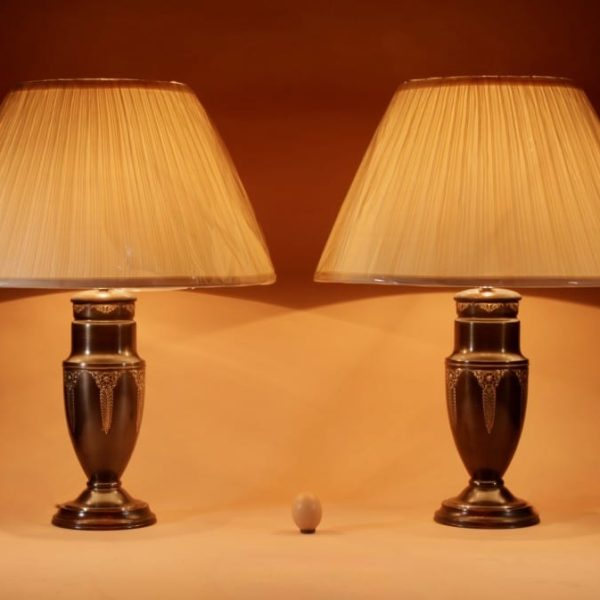 Dutch Art Nouveau / Art Deco Very Stylish Original Patinated And Polished Brass Table Lamps. 