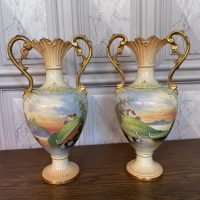 PAIR OF ART DECO PERIOD HAND PAINTED GARNITURE VASES