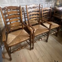 VINTAGE OAK LANCASHIRE STYLE RUSH WOVEN DINING CHAIRS