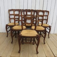 Set Of Six French Oak &amp; Rush Seated Dining Chairs