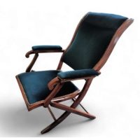 ANTIQUE MAHOGANY CAMPAIGN CHAIR WITH VELVET UPHOLSTERY