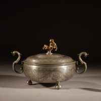 A Very Rare Pewter And Brass Birthing Bowl 18th Century.
