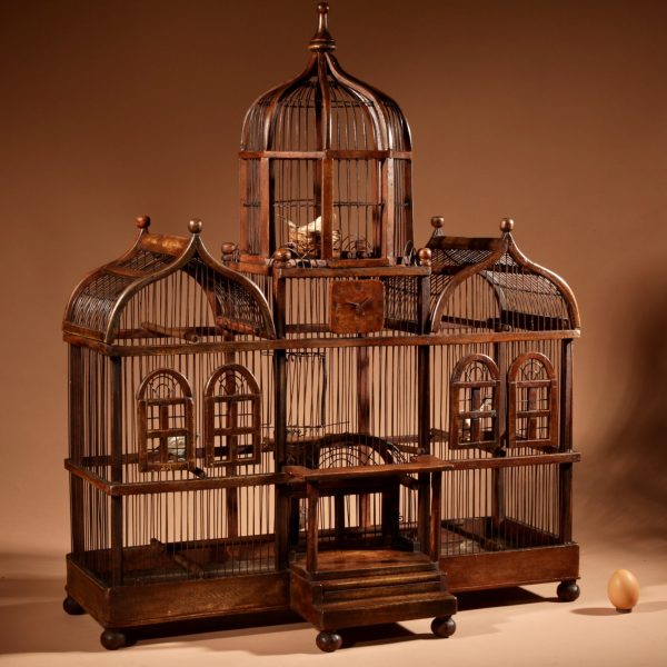 Folk Art Unusual Wood And Iron Bird Cage In The Shape Of A Church/ Country House. 