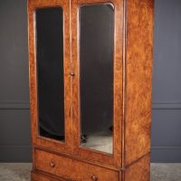 Victorian Burr Walnut Mirrored Linen Press