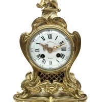 Antique French Ormolu Scrolling Mantel Clock – Cherub Finial Circa 1860