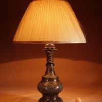 A French Original Patinated White Metal Table Lamp In The Chinese Taste.
