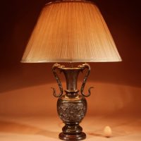 Impressive Japanese Bronze Table Lamp Meiji Period 1868-1912