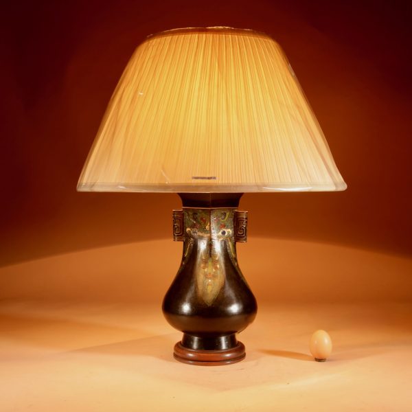Unusual Japanese Bronze Champleve Table lamp. 