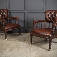 Pair Of Victorian Mahogany &amp; Buttoned Leather Captains Desk Chairs