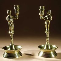 A Rare Pair And Very Decorative Brass Neo-Gothic Candlesticks.