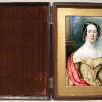 English Miniature painter, middle of 19th century “Portrait of young lady” , miniature in the leather case