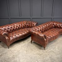 Pair of Hand Dyed Brown Leather Chesterfield Sofas