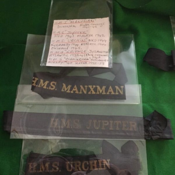 WW2 Naval cap Tally , HMS Manxman, Jupiter, Urchin Birmingham .