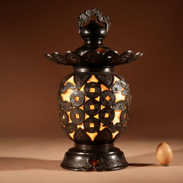 Unusual Large Bronze Japanese  Table/Hanging Lantern Lamp, Circa 1900-20.