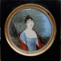 French or Swiss miniature, c. 1805, Portrait of a young lady in a landscape