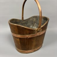 Arts &amp; Crafts Coopered Oak Coal Bucket