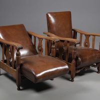 Morris Style Arts and Crafts Reclining Oak Armchairs